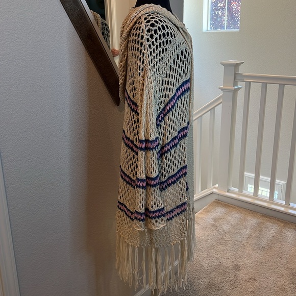 POL Cream and Purple Knit Hooded Cardigan - Picture 4 of 8